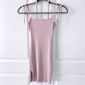 Urban Outfitters Ribbed Bodycon Tie Spaghetti Strap Mini Dress, Nude, XS